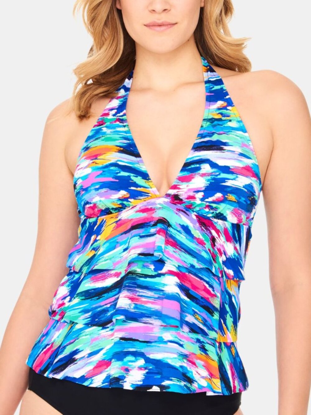 Swim Solutions Womens Winning Streak Ruffled Halter Neck Tankini Top